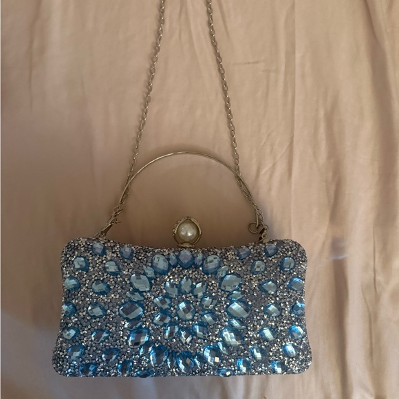 Handbags - Elegant Blue Beaded Handbag